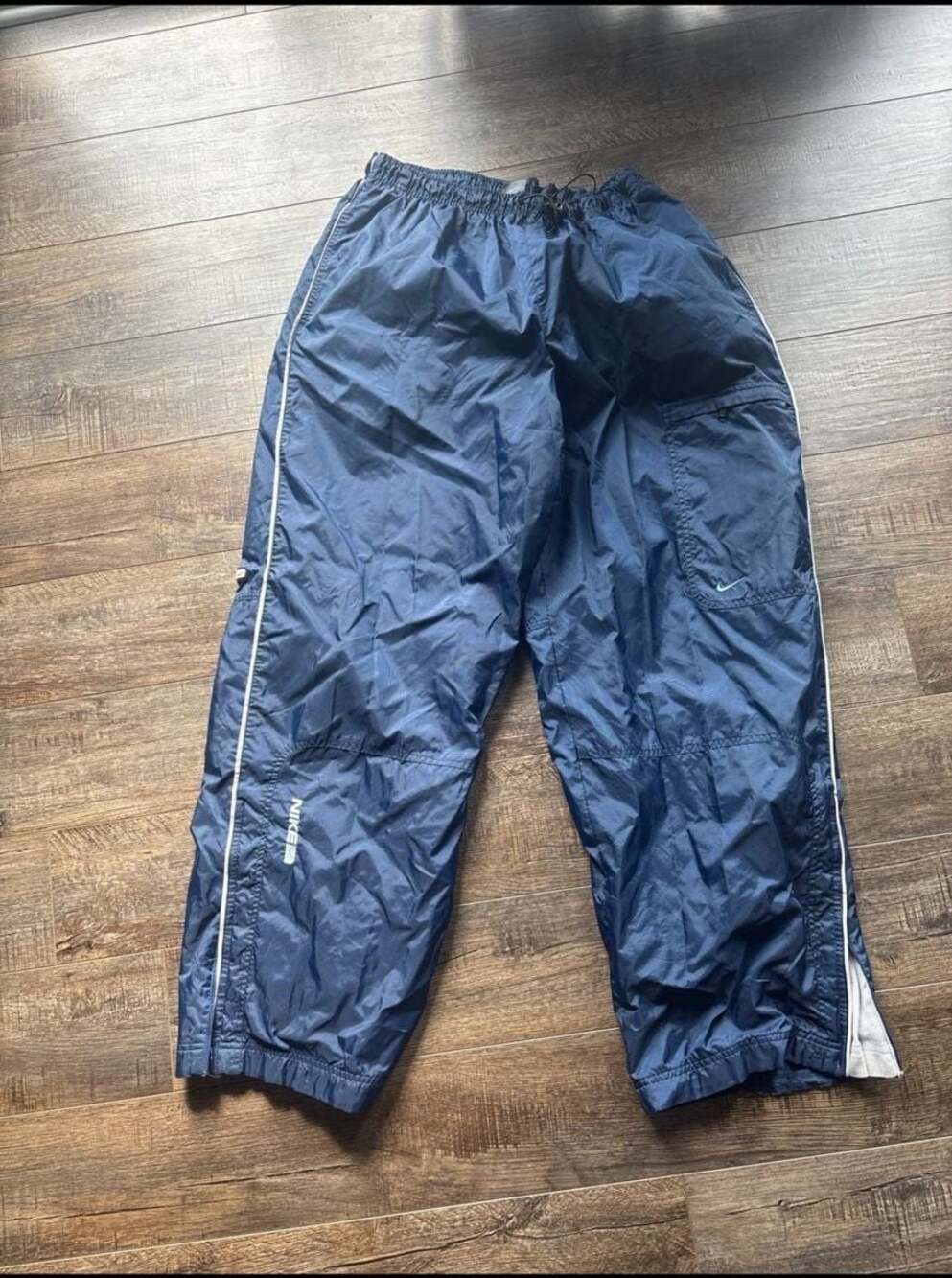 Nike Y2K blue baggy track sweat pants windbreaker spell out logo XXL